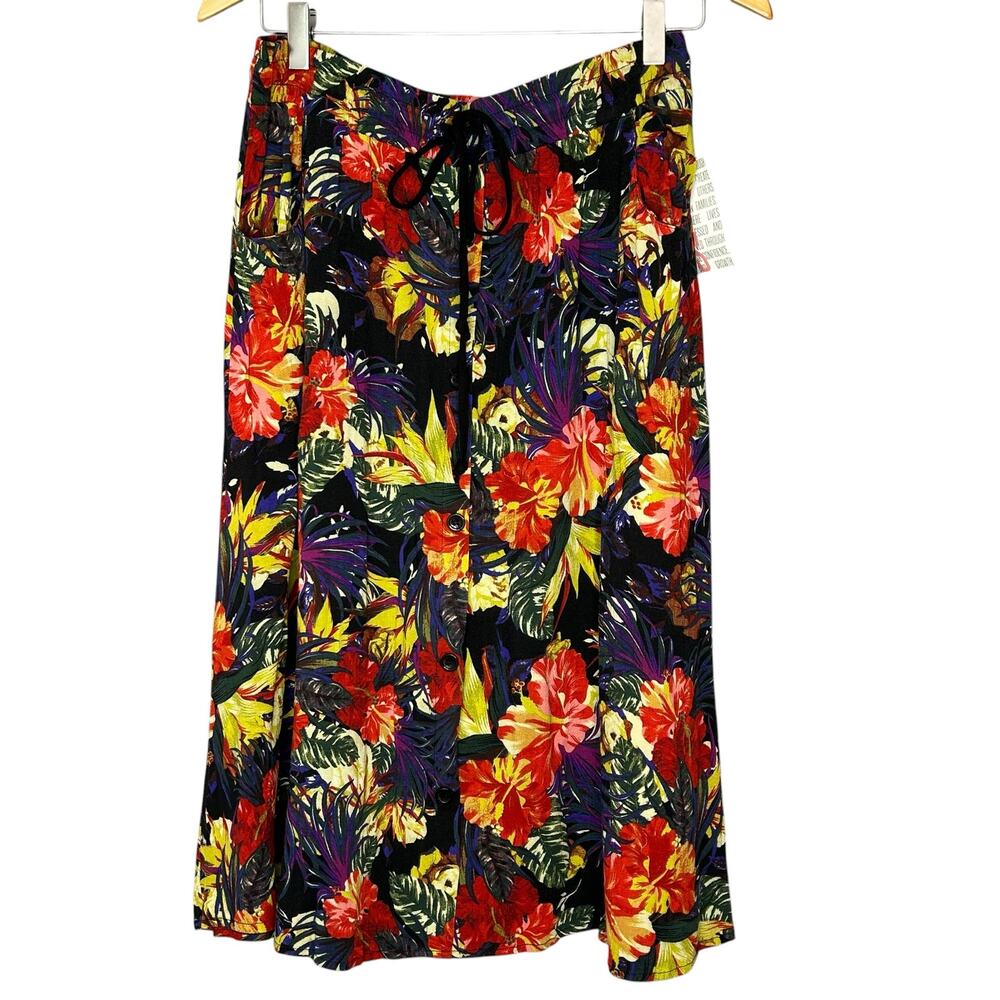 NEW LulaRoe Skirt Midi Women S Tropical Floral Orange Black Elastic Waist Office